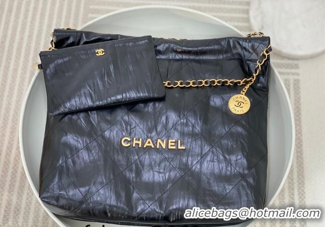 Top Quality Chanel 22 Crinkled Calfskin Shopping Bag AS3261 Black/Gold 2024