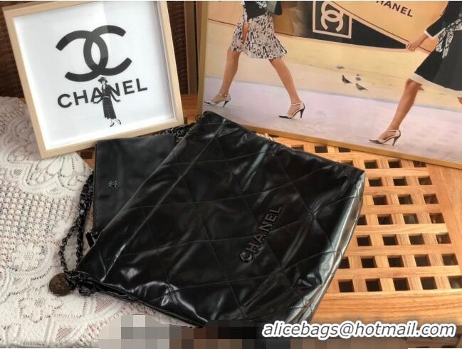 Promotional Chanel 22 Shiny Calfskin Small Shopping Bag AS3260 Black/Gunmetal 2024