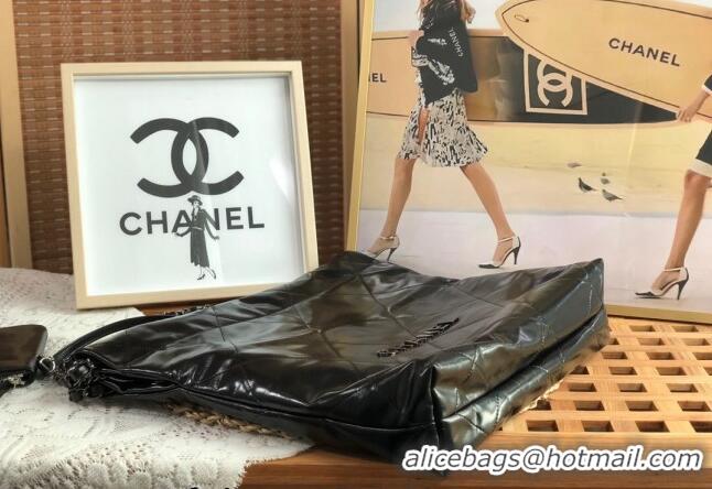 Promotional Chanel 22 Shiny Calfskin Small Shopping Bag AS3260 Black/Gunmetal 2024