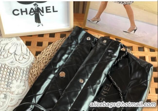 Promotional Chanel 22 Shiny Calfskin Small Shopping Bag AS3260 Black/Gunmetal 2024