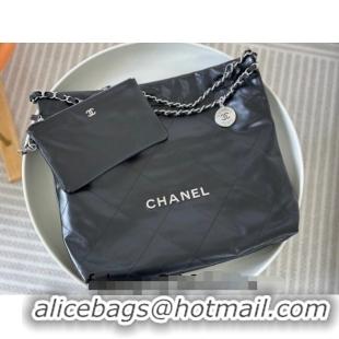 Promotional Chanel 22 Matte Calfskin Leather Shopping Bag AS3261 Black/Aged Silver 2024