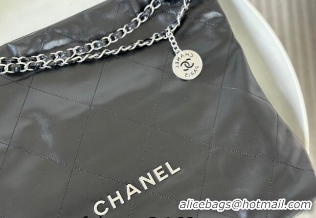 Promotional Chanel 22 Matte Calfskin Leather Shopping Bag AS3261 Black/Aged Silver 2024