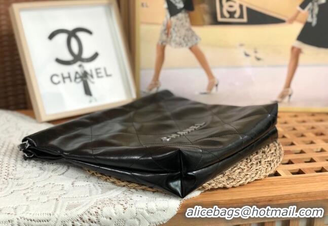 Custom Chanel 22 Shiny Calfskin Leather Small Shopping Bag AS3260 Black/Aged Silver 2024