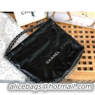 Inexpensive Chanel 22 Shiny Calfskin Leather Shopping Bag AS3261 Black/Aged Silver 2024