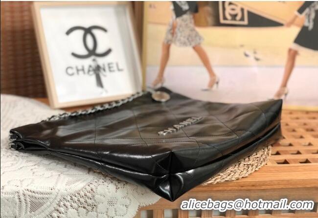 Inexpensive Chanel 22 Shiny Calfskin Leather Shopping Bag AS3261 Black/Aged Silver 2024