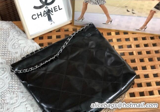 Inexpensive Chanel 22 Shiny Calfskin Leather Shopping Bag AS3261 Black/Aged Silver 2024