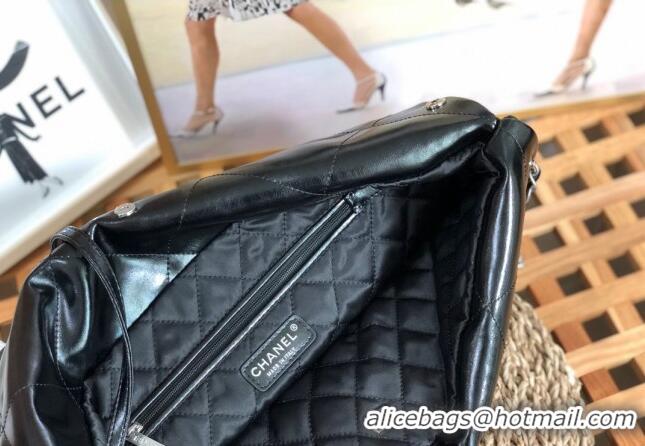 Inexpensive Chanel 22 Shiny Calfskin Leather Shopping Bag AS3261 Black/Aged Silver 2024