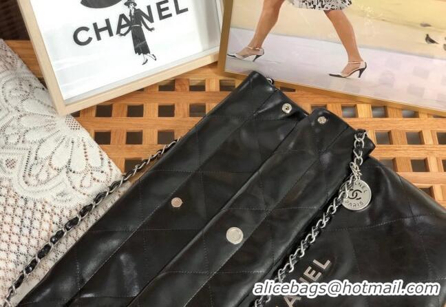 Inexpensive Chanel 22 Shiny Calfskin Leather Shopping Bag AS3261 Black/Aged Silver 2024