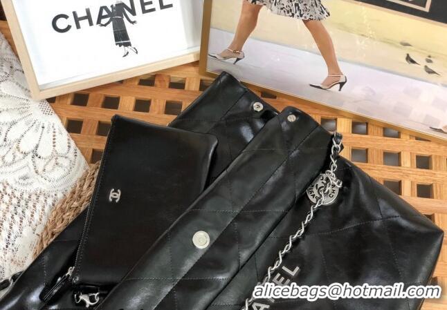 Inexpensive Chanel 22 Shiny Calfskin Leather Shopping Bag AS3261 Black/Aged Silver 2024