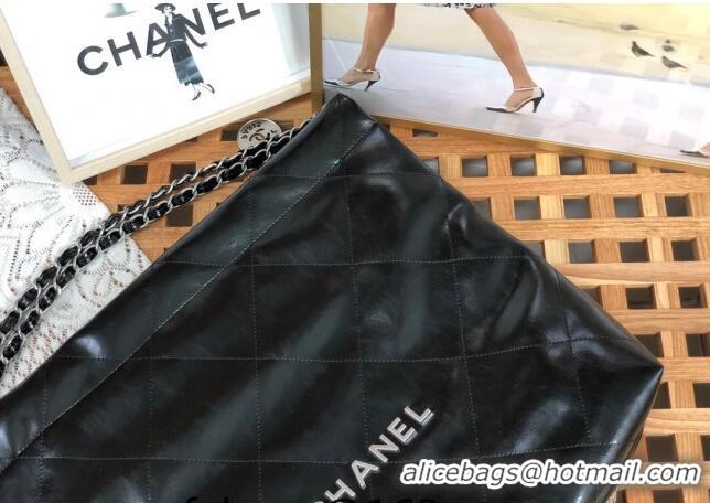 Inexpensive Chanel 22 Shiny Calfskin Leather Shopping Bag AS3261 Black/Aged Silver 2024