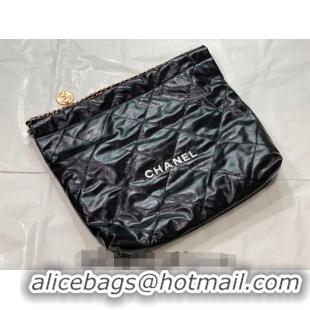 Best Quality Chanel 22 Shiny Calfskin Leather Shopping Bag AS3261 Black/White 2024