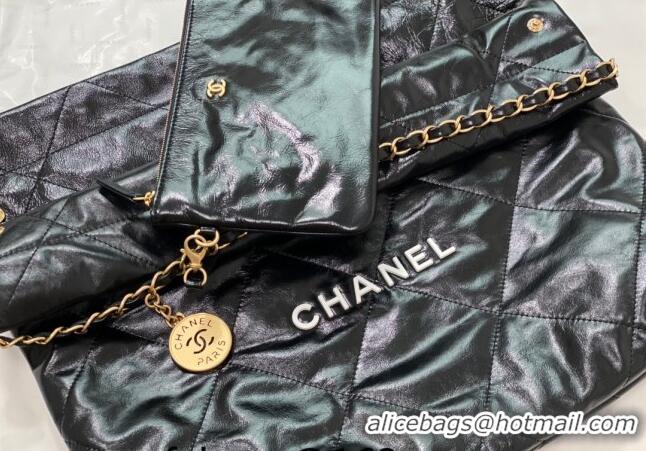 Best Quality Chanel 22 Shiny Calfskin Leather Shopping Bag AS3261 Black/White 2024