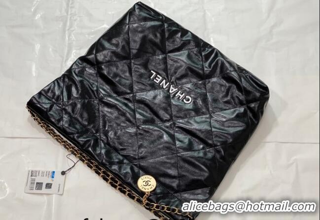 Best Quality Chanel 22 Shiny Calfskin Leather Shopping Bag AS3261 Black/White 2024