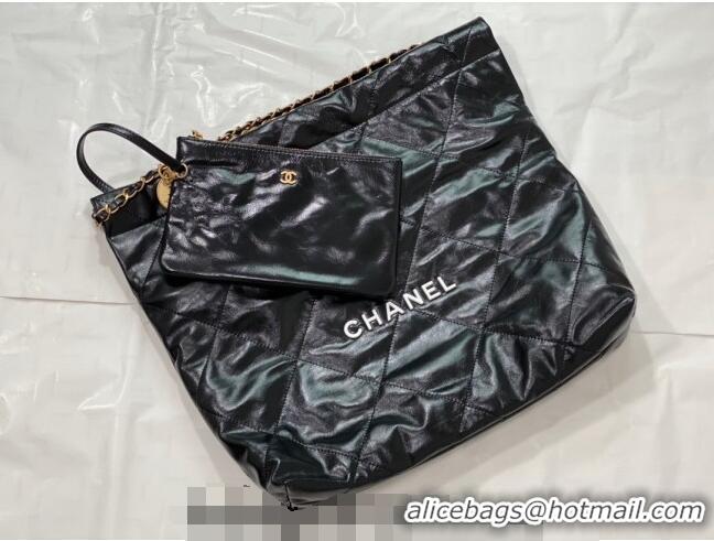 Best Quality Chanel 22 Shiny Calfskin Leather Shopping Bag AS3261 Black/White 2024