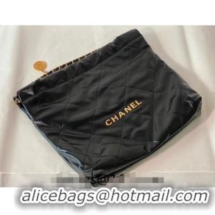 Famous Brand Chanel 22 Shiny Calfskin Leather Shopping Bag AS3261 Black/Aged Gold 2024