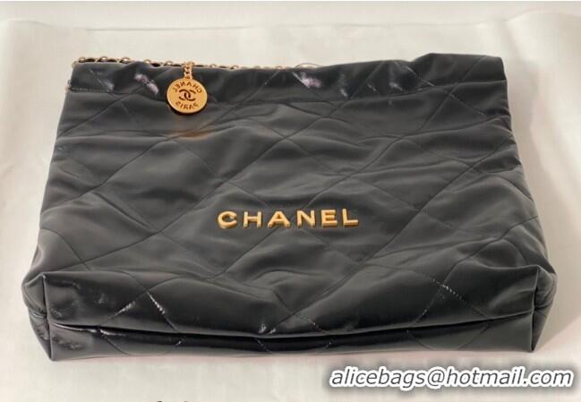 Famous Brand Chanel 22 Shiny Calfskin Leather Shopping Bag AS3261 Black/Aged Gold 2024