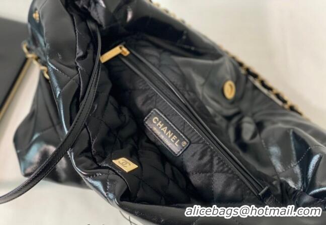 Famous Brand Chanel 22 Shiny Calfskin Leather Shopping Bag AS3261 Black/Aged Gold 2024