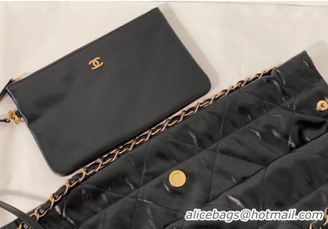 Famous Brand Chanel 22 Shiny Calfskin Leather Shopping Bag AS3261 Black/Aged Gold 2024