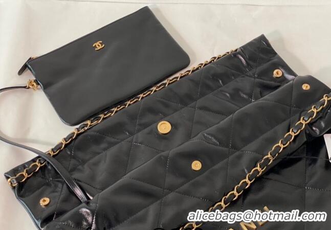 Famous Brand Chanel 22 Shiny Calfskin Leather Shopping Bag AS3261 Black/Aged Gold 2024