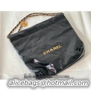 Top Quality Chanel 22 Shiny Calfskin Leather Small Shopping Bag AS3260 Black/Aged Gold 2024