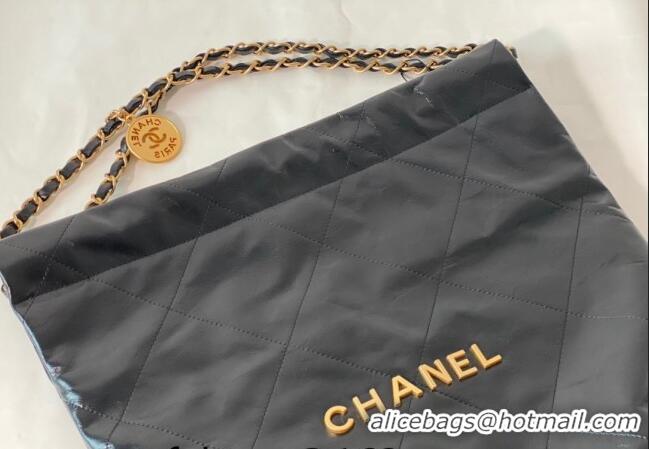 Top Quality Chanel 22 Shiny Calfskin Leather Small Shopping Bag AS3260 Black/Aged Gold 2024