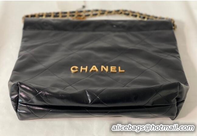 Top Quality Chanel 22 Shiny Calfskin Leather Small Shopping Bag AS3260 Black/Aged Gold 2024