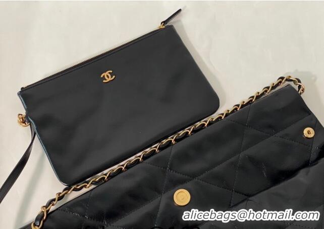 Top Quality Chanel 22 Shiny Calfskin Leather Small Shopping Bag AS3260 Black/Aged Gold 2024