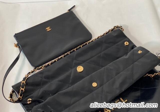 Top Quality Chanel 22 Shiny Calfskin Leather Small Shopping Bag AS3260 Black/Aged Gold 2024