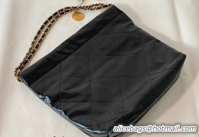 Top Quality Chanel 22 Shiny Calfskin Leather Small Shopping Bag AS3260 Black/Aged Gold 2024