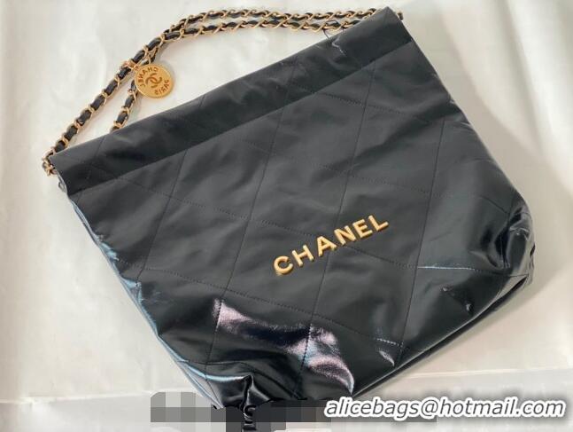 Top Quality Chanel 22 Shiny Calfskin Leather Small Shopping Bag AS3260 Black/Aged Gold 2024