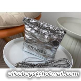 Wholesale Chanel 22 Metallic Shiny Calfskin Mini Shopping Bag AS3980 Silver 2024