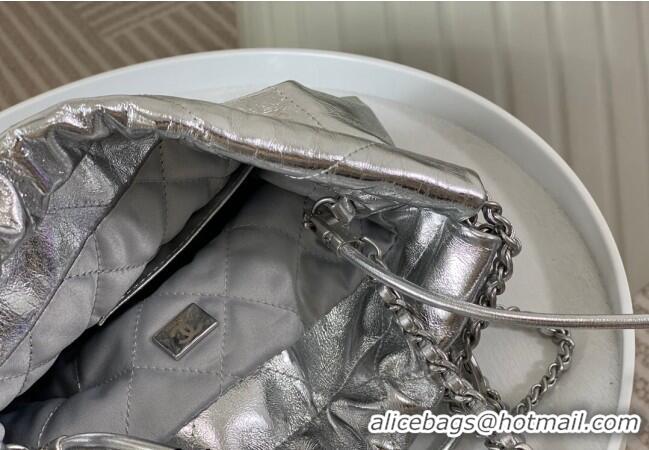 Wholesale Chanel 22 Metallic Shiny Calfskin Mini Shopping Bag AS3980 Silver 2024