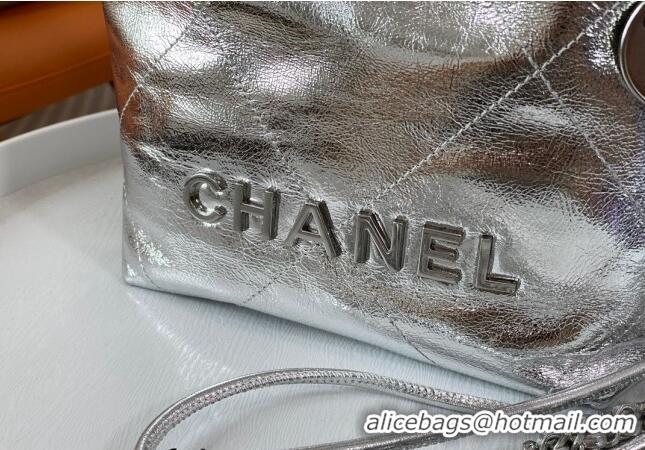 Wholesale Chanel 22 Metallic Shiny Calfskin Mini Shopping Bag AS3980 Silver 2024