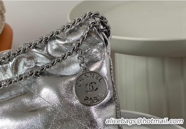 Wholesale Chanel 22 Metallic Shiny Calfskin Mini Shopping Bag AS3980 Silver 2024