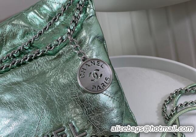 New Release Creation Chanel 22 Metallic Shiny Calfskin Mini Shopping Bag AS3980 Light Green 2024