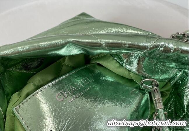 New Release Creation Chanel 22 Metallic Shiny Calfskin Mini Shopping Bag AS3980 Light Green 2024