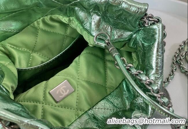 New Release Creation Chanel 22 Metallic Shiny Calfskin Mini Shopping Bag AS3980 Light Green 2024