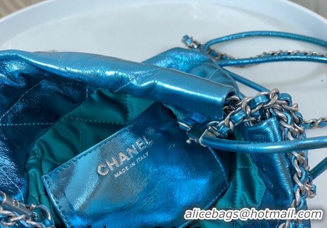 Good Looking Chanel 22 Metallic Shiny Calfskin Mini Shopping Bag AS3980 Blue 2024