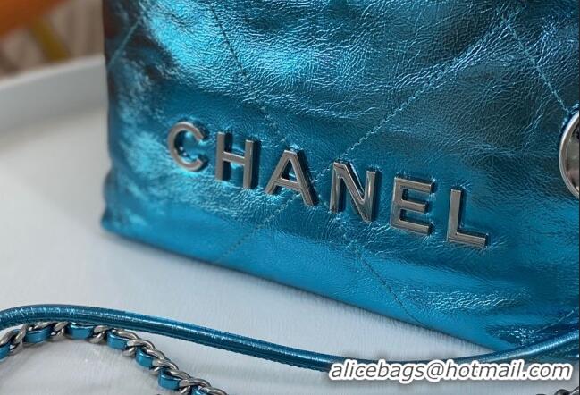 Good Looking Chanel 22 Metallic Shiny Calfskin Mini Shopping Bag AS3980 Blue 2024