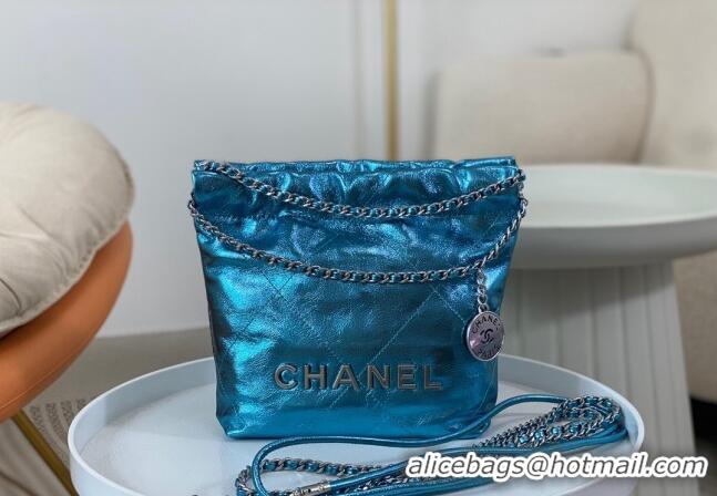 Good Looking Chanel 22 Metallic Shiny Calfskin Mini Shopping Bag AS3980 Blue 2024