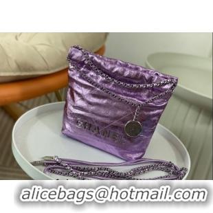 Most Popular Chanel 22 Metallic Shiny Calfskin Mini Shopping Bag AS3980 Purple 2024