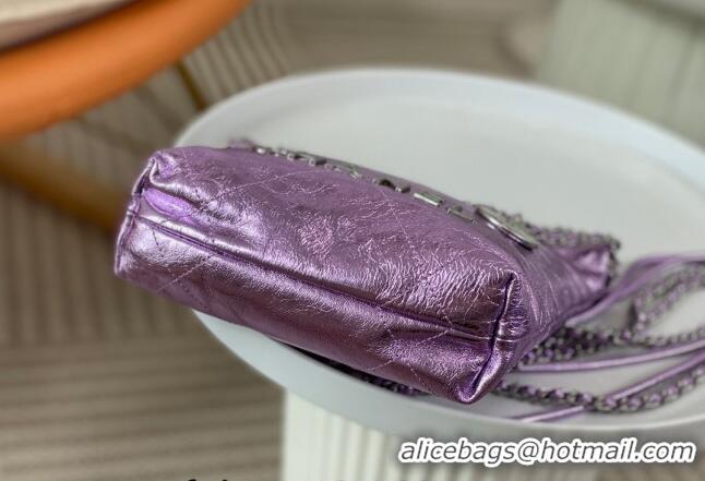 Most Popular Chanel 22 Metallic Shiny Calfskin Mini Shopping Bag AS3980 Purple 2024