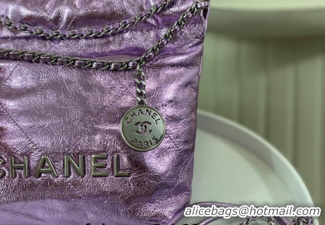 Most Popular Chanel 22 Metallic Shiny Calfskin Mini Shopping Bag AS3980 Purple 2024