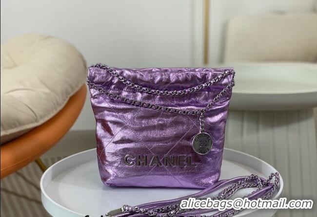 Most Popular Chanel 22 Metallic Shiny Calfskin Mini Shopping Bag AS3980 Purple 2024