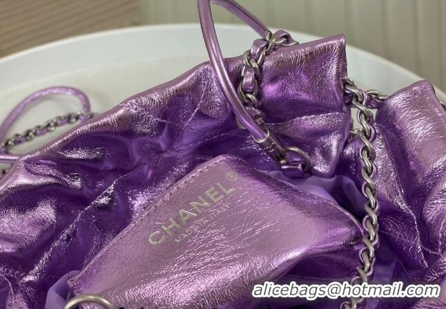 Most Popular Chanel 22 Metallic Shiny Calfskin Mini Shopping Bag AS3980 Purple 2024