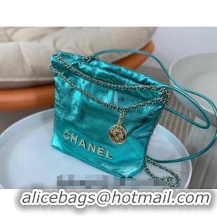 Best Price Chanel 22 Metallic Shiny Calfskin Mini Shopping Bag AS3980 Green 2024