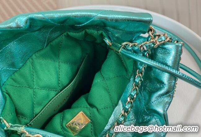 Best Price Chanel 22 Metallic Shiny Calfskin Mini Shopping Bag AS3980 Green 2024