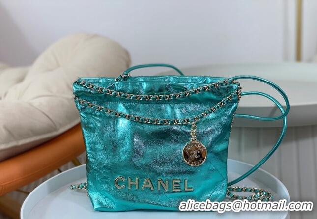 Best Price Chanel 22 Metallic Shiny Calfskin Mini Shopping Bag AS3980 Green 2024