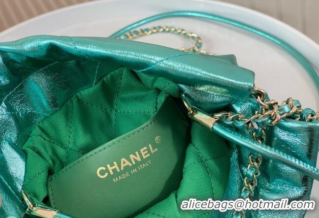 Best Price Chanel 22 Metallic Shiny Calfskin Mini Shopping Bag AS3980 Green 2024