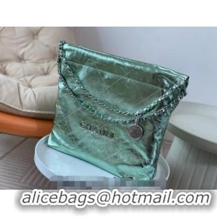 Low Price Chanel 22 Metallic Shiny Calfskin Small Shopping Bag AS3260 Light Green 2024